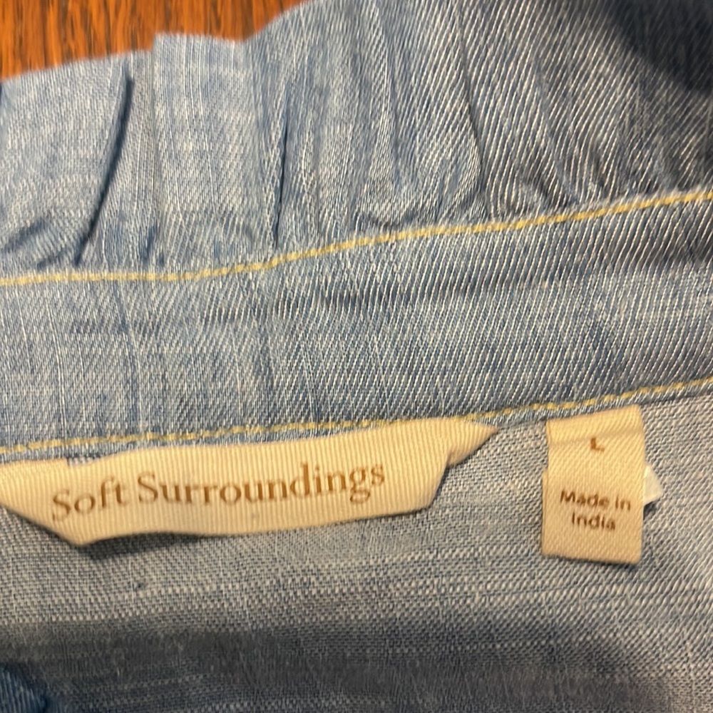 Soft Surroundings Ruffled Collar Chambray Blouse … - image 3